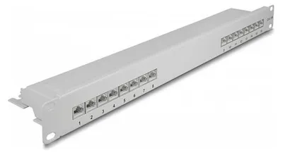 Imagen del producto de Delock, panel de conexión de 19 pulgadas, 16 puertos, categoría 6A, 1U, color gris