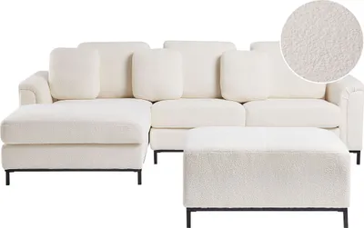 Produktbild von BELIANI Ecksofa Weiß Bouclé Stoffbezug L-Förmig Rechtsseitig Modern Zierkissen Polstersofa Stoffsofa Wohnzimmer