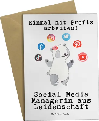 Produktbild von Mr. & Mrs. Panda Grußkarte Social Media Managerin Leidenschaft - Weiß - Geschenk, einladungskarten, Klappkarte, weihnachtskarten, osterkarten, Grußkarten