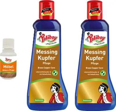 Produktbild von Poliboy 2er Messing Kupfer Pflege - Inklusive Möbel Probe - Reinigung und Pflege, mit Anlaufschutz, 400ml - 8620001