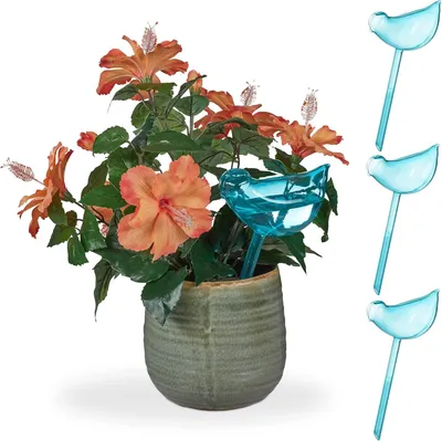 Produktbild von Relaxdays Bewässerungskugeln 4er Set, automatische Wasserabgabe, Durstkugel in Vogel-Form, jeweils 200 ml, blau