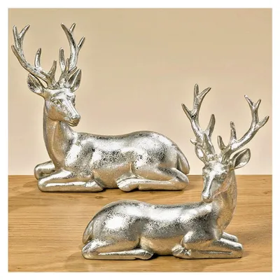 Produktbild von Liegender Hirsch aus Kunstharz H 15 cm Silber Stückpreis