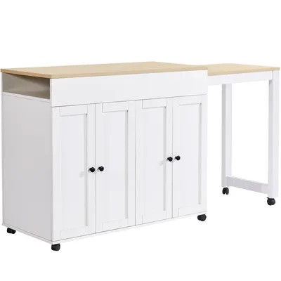 Produktbild von Flieks Bartisch Esstisch ausziehbar, Kücheninsel mit Rollen, multifunktionaler Küchentisch Esszimmertisch mit Stauraum, Küchenwagen Servierwagen, Weiß