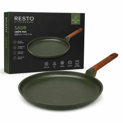 Produktbild von Resto Kitchenware 93712, Rund, Crêpe-Pfanne, Grün, Holz, Queenhome, Aluminium, 5 mm
