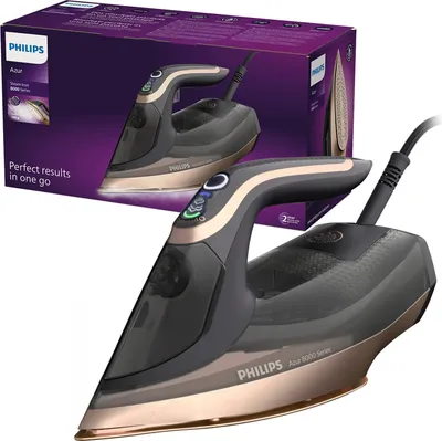 Produktbild von Philips | Azur DST8041/80 | Dampfbügeleisen | 3000 W | Fassungsvermögen Wassertank 350 ml | Kontinuierlicher Dampfausstoß 80 g/min | Dampfstoß 260 g/min | Schwarz/Gold