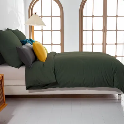 Productafbeelding van Beddengoedset microvezel, olijfgroen, 135x200 cm + 80x80 cm, kreukvrij, met rits