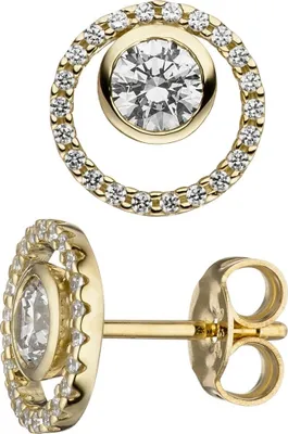 Produktbild von Paar Ohrstecker rund aus 333 Gold Gelbgold mit Zirkonia weiß rundum Ohrschmuck
