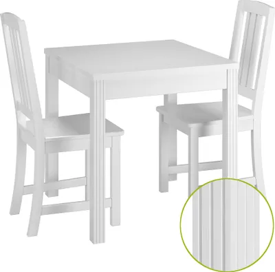 Produktbild von Schöne Essgruppe mit Tisch und 2 Stühle Kiefer Massivholz waschweiß 90.70-50 C W-Set 22