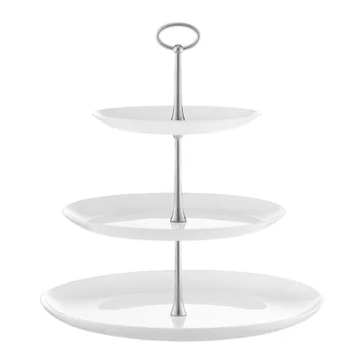 Produktbild von 3-stöckige Etagere Tortenplatte Servierständer Kuchenplatte rund weiß Glas