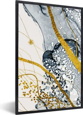 Produktbild von MuchoWow® Gerahmtes Poster Abstrakt - Gold - Natur - Kunst 60x90 cm - Poster mit Schwarzem Bilderrahmen Wandposter Rahmen Foto Bilder - Kunst