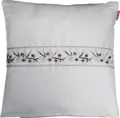 Produktbild von Kissenhülle Wildseide Optik Bordüre mit Perlen bestickt Kissenbezug Zierkissen Deko Kissen 40x40 cm Grau