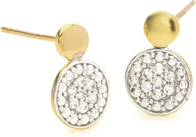 Produktbild von Runde zweifarbige Damen-Ohrstecker in Silber und Gold mit Pavé-Steinen