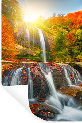 Produktbild von MuchoWow® Wandtattoo Wandsticker Wandaufkleber Wasserfall - Natur - Herbst - Rot - Wasser 40x60 cm Selbstklebend und Repositionierbar - Wierderverwendbar - Selbstklebend