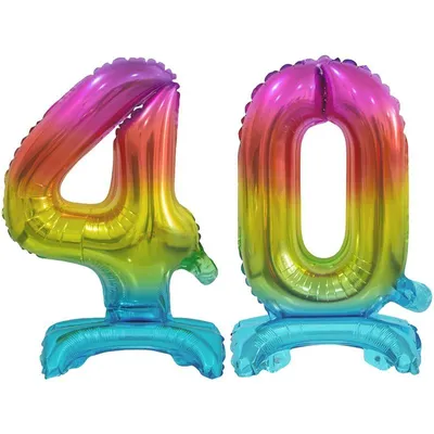 Produktbild von Stehender Folienballon Zahl 40 Regenbogen bunt 38 cm