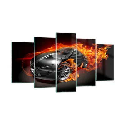 Produktbild von Bilder auf glas - Sportwagen Feuer Flammen Rauch - 160x85cm - Glasbilder - Wandbilder - Kunstdruck - zum Aufhängen bereit - Wanddekoration aus Glas - Glas Bilder - Wandbild auf Glas - GEA160x85-2656