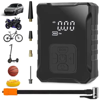 Produktbild von Tragbarer Luftkompressor Digital, 150 PSI Auto Luftpumpe, LCD Display mit 4 Modi, SOS Lampe, Powerbank, für Auto, Fahrrad, Ball, aufblasbare Spielzeug