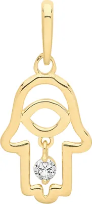 Image de Pendentif Hamsa Femme Or 375/1000 avec Oxyde de Zirconium - 20mm*9mm; TRS28230