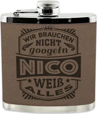 Produktbild von Echter Kerl Flachmann Nico Nierenform Kunstleder geprägt 9,5 cm x 11,1 cm
