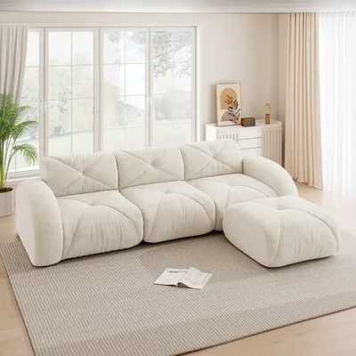 Produktbild von STILVORA Modulares Sofa L-förmiges 3-Sitzer-Kombinationssofa, Wohnzimmersofa mit Fußstütze, Ecksofa mit rutschfester Unterseite und ohne Montage