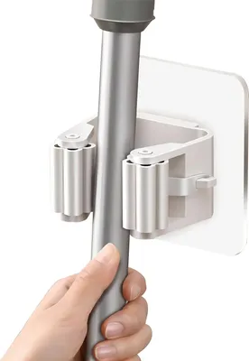Obrázek produktu pro sada 4 držáků na košťata, věšáky na mopy, plastové háčky na zeď, snadná instalace bez vrtání, silné lepidlo, organizér