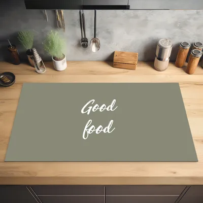 Produktbild von KitchenYeah© Herdabdeckplatte Zitate - Sprichwörter - Essen - Gutes Essen , 89x51cm, Küche Deko, Glaskeramikkochfeld Herdabdeckung, Abdeckplatte fùr Kochfeld