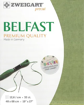 Produktbild von Zählstoff BELFAST Zweigart Precut 32 ct. 3609 Farbe 6016 moosgrün, Handarbeitsstoff aus 100% Leinen für Stickerei 48x68 cm