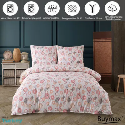 Produktbild von Buymax, Bettwäsche-Garnitur, 80% Baumwolle 20% Polyester, 155x220 cm 80x80 cm, Reißverschluss, Kuschelig