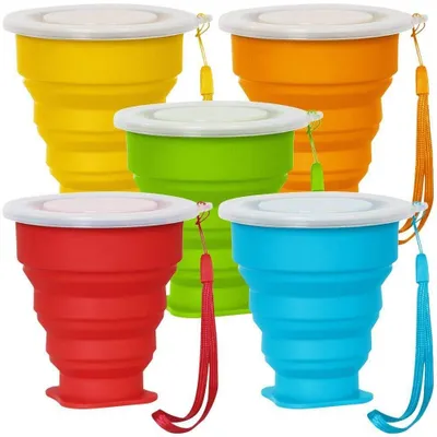 Productafbeelding van Opvouwbare Reisbekers met Deksel - 200 ml Siliconen Drinkbeker