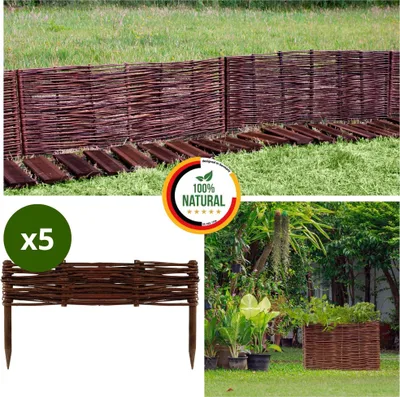 Produktbild von Floranica 5 Stück Beeteinfassung Weide 10 cm x 40 cm Handgemachte Rasenkante  Beetbegrenzung - Beetzaun