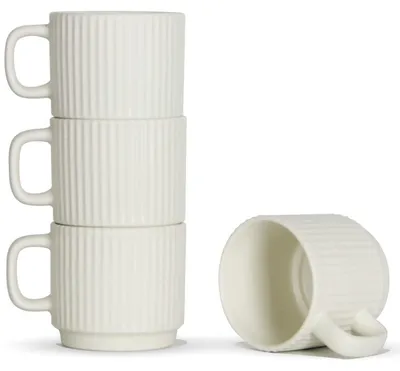 Productafbeelding van Set van 4 stapelbare koffiekopjes van keramiek, wit