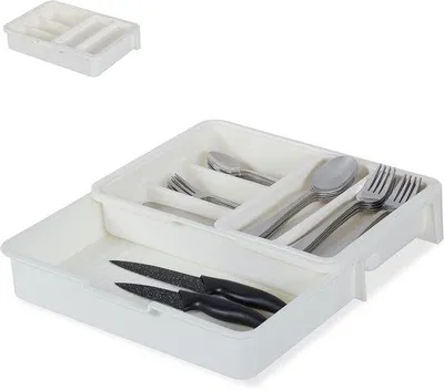 Zdjęcie produktu dla Srebrna skrzynia z możliwością rozbudowy, 7 przegródek, 6 x 23,5 x 31,5 cm, biała