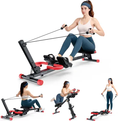 Produktbild von WARMOUNTS 4-in-1 Rudergerät klappbar, Heimtrainer mit 4 Höhenstufen & LCD-Monitor, bis 120 kg belastbar, Fitness Rower Maschine für Home Gym