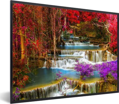 Produktbild von MuchoWow® Gerahmtes Poster Wasserfall - Rosa - Bäume 40x30 cm - Poster mit Schwarzem Bilderrahmen Wandposter Rahmen Foto Bilder - Kunstposter - Wanddekorationen