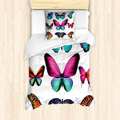 Produktbild von ABAKUHAUS Schmetterling Mantele, Lebendige Schmetterlinge Set, Milbensicher Allergiker geeignet mit Kissenbezügen, 135 cm x 200 cm - 80 x 80 cm, Mehrfarbig