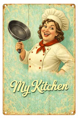 Produktbild von Blechschild 20x30cm My Kitchen Köchin Retro Motiv Metallschild Küchen Deko Wanddeko für Küche Restaurant Café und Bistro AstraDesign
