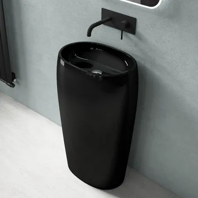 Produktbild von doporro freistehendes Standwaschbecken BTH: 53.5x36x85cm schwarz matt aus Mineralguss Waschtisch Waschplatz Standsäule Colossum32