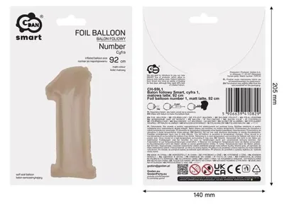 Produktbild von Folienballon „Smart“ mit der Zahl 1, matt, lattefarben, 92 cm – Godan