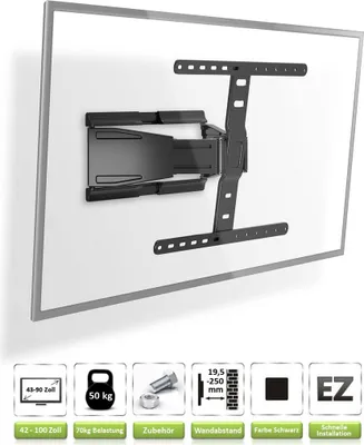 Produktbild von TV Wandhalterung für 43-90 Zoll Fernseher| Schwenkbar Neigbar Kippbar Ausziehbar | 50 kg Tragkraft | Monitor Wand Halterung für VESA 100x200 - 600x400