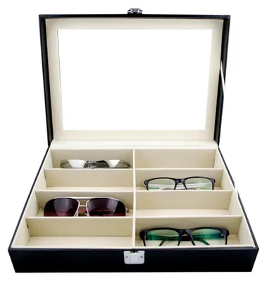 Produktbild von Brillenaufbewahrung für 8 Brillen - Schwarz, 34 x 25 x 9 cm - Präsentationsdisplay für Sonnenbrillen