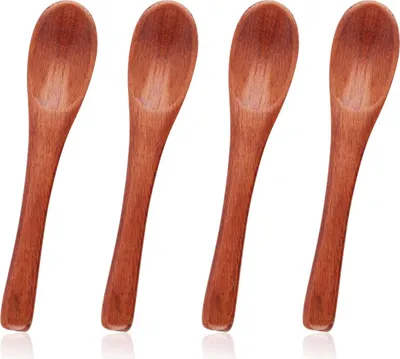 Produktbild von 4 Stück Kleine Holzlöffel, Holzsuppenlöffel Mini Holzlöffel Mini Gewürzlöffel Handgefertigte Kleine Holzlöffel Salzlöffel Kleine Holzutensilien Kleine Löffel für Gewürze Kochen
