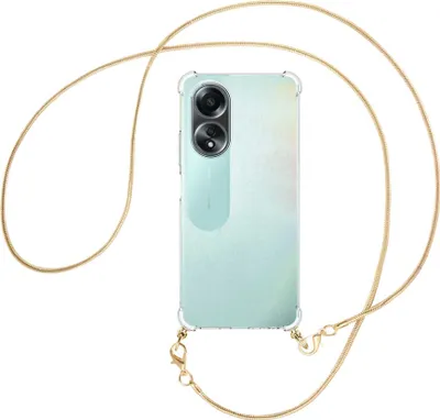 Produktbild von Handykette Backcover-Schutzhülle mit Band (Metall goldfarben) für Oppo A58 4G (CPH2577) - goldfarbene Snake-Kette