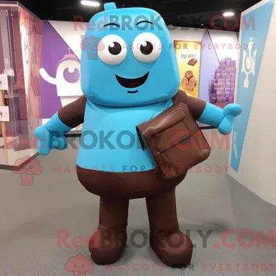 Produktbild von Maskottchen-Kostüm REDBROKOLY Sky Blue Chocolate Bar mit Grafik-T-Shirt und Messenger-Taschen