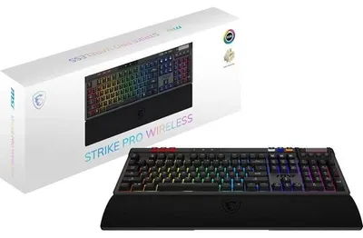 Zdjęcie produktu dla Klawiatura gamingowa bezprzewodowa MSI STRIKE PRO Wireless RGB, z możliwością wymiany klawiszy (hot-swap), klawisze Kailh Midnight Pro Silent, obudowa PBT, Bluetooth 2.4GHz, USB-C, kolor czarny