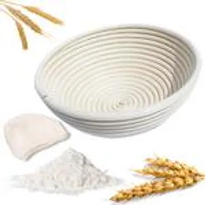 Produktbild von LAYBA Gärkorb rund 1 Stück aus Rattan, Banneton Brotkorb für Sauerteig, Hefeteig, Brot backen, Teiggare und Backzubehör