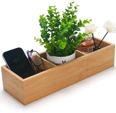 Productafbeelding van Bamboe Badkamermand - Houten Toilet Tankmand met 3 Compartimenten