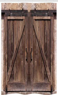 Obrázok produktu pre ABAKUHAUS Rustikálny úzky sprchový záves, drevené dvere do stajne, dekoratívna sada do kúpeľne z látky s háčikmi, 120 x 180 cm, béžová