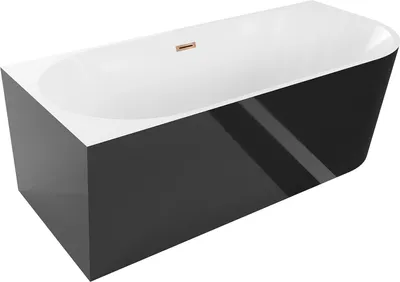 Produktbild von Mexen Mia freistehende Eckwanne links 140 x 75 cm, weiß/schwarz, Überlauf Roségold - 52691407575L-60