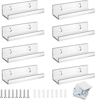 Produktbild von Famanu Wandregal Set 8 transparente Acrylregale für CDs und Fotos – 10 x 3,5 x 3 cm