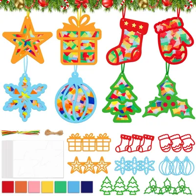 Produktbild von Bastelset Weihnachten 24 Stück, DIY Fensterbilder Sterne Schneeflocken, Deko