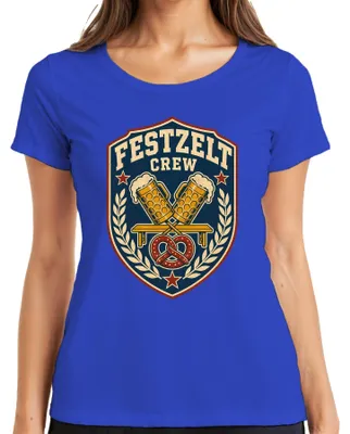 Zdjęcie produktu dla Zespół Festzelt, piwo, , festiwal ludowy, impreza, spodnie skórzane, sukienka ludowa, damska koszulka, niebieska, rozmiar S